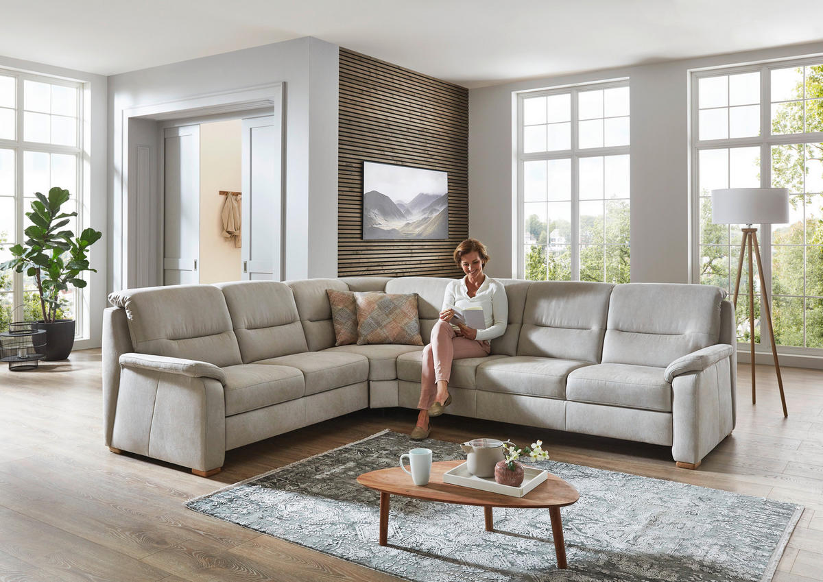 ECKSOFA Mikrofaser Hellgrau  - Eiche Bianco/Hellgrau, Konventionell, Holz/Textil (245/303cm) - Beldomo Comfort