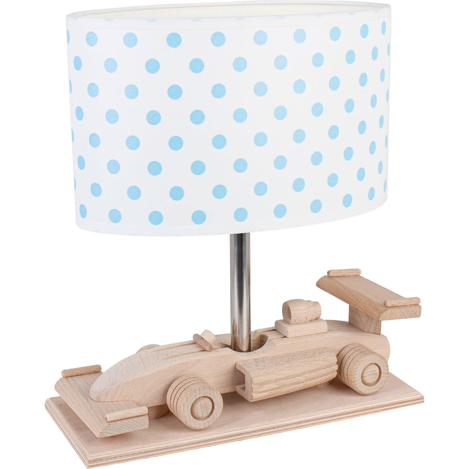 XXXLutz Kindertischleuchte Rennwagen Blau, Natur, Weiß 14x27x32 cm