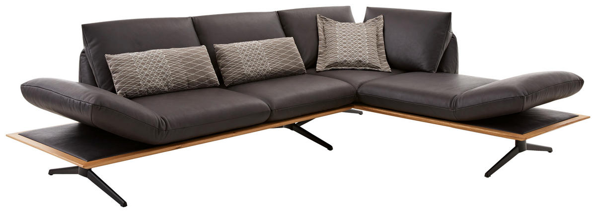 ECKSOFA Braun Echtleder  - Schwarz/Braun, Design, Leder/Holz (282/205cm) - Dieter Knoll