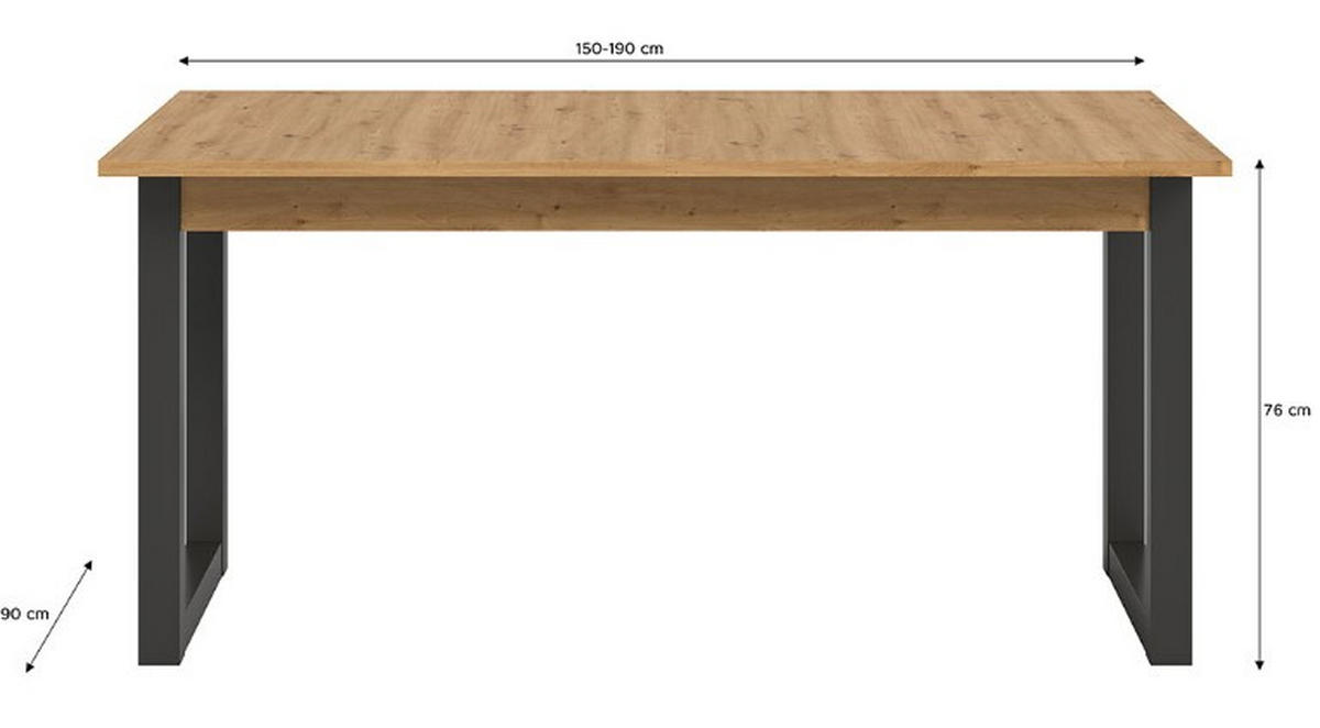 AUSZIEHTISCH Eiche Artisan rechteckig  ausziehbar  - Anthrazit/Eiche Artisan, KONVENTIONELL, Holzwerkstoff (150-190cm) - MID.YOU