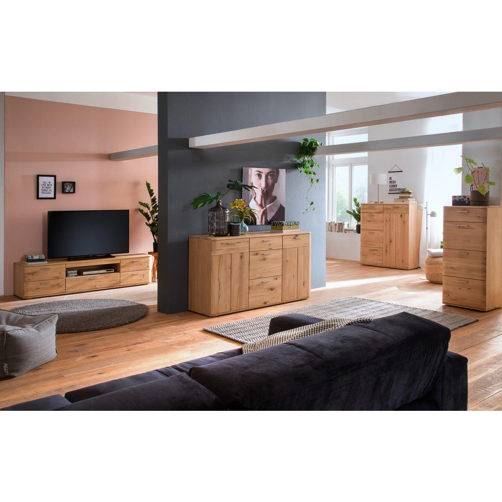 Thumbnail - Xxxl Sideboard, Eiche, Metall, Balkeneiche, furniert, teilmassiv, 3 Schubladen, 150x84x44 cm, stehend, Schlafzimmer, Sch...