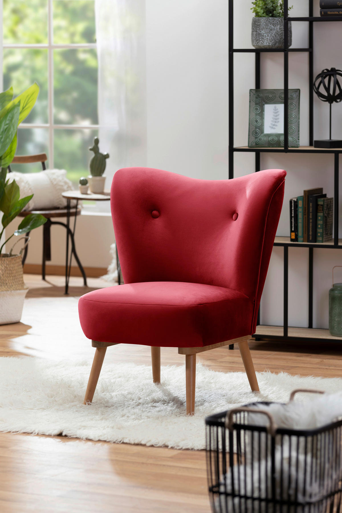 SESSEL in Samt, Velours Rot  - Rot/Erlefarben, Design, Holz/Textil (74/72/90cm) - Max Winzer