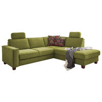 ECKSOFA in Chenille, Flachgewebe Dunkelgrün  - Dunkelgrün/Nussbaumfarben, Konventionell, Holz/Textil (236/213cm) - Sit & More
