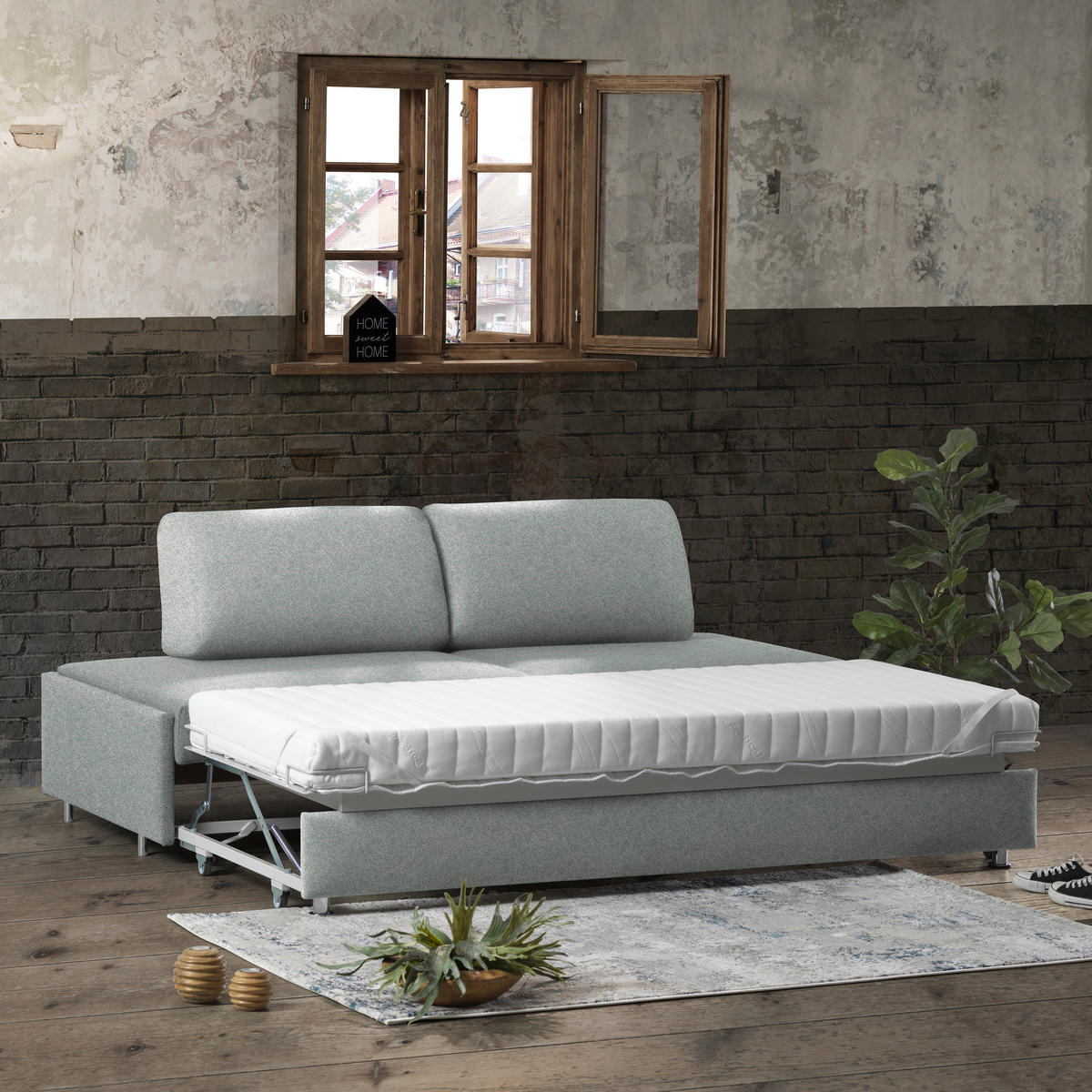 SCHLAFSOFA in Flachgewebe Grau  - Chromfarben/Grau, Design, Textil/Metall (212/84/100cm) - Bali
