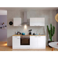 KÜCHENBLOCK 210 cm   in Weiß  - Edelstahlfarben/Nussbaumfarben, Basics, Holzwerkstoff/Metall (210cm) - Respekta