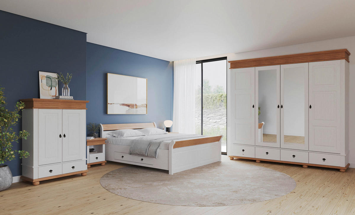 NACHTKÄSTCHEN in vollmassiv Kiefer Weiß, Eichefarben  - Eichefarben/Schwarz, LIFESTYLE, Holz/Metall (52/59/43cm) - Ti'me