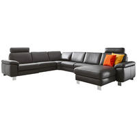 WOHNLANDSCHAFT in Echtleder Schwarz  - Chromfarben/Schwarz, Design, Leder/Metall (272/364cm) - Valdera