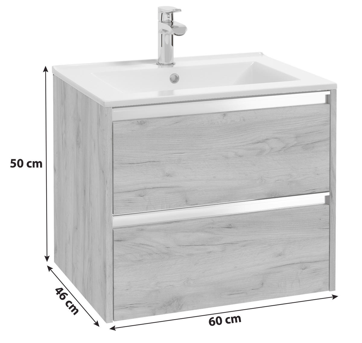 WASCHTISCHKOMBI 60 cm  - Chromfarben/Eichefarben, MODERN, Keramik/Holzwerkstoff (60cm) - MID.YOU