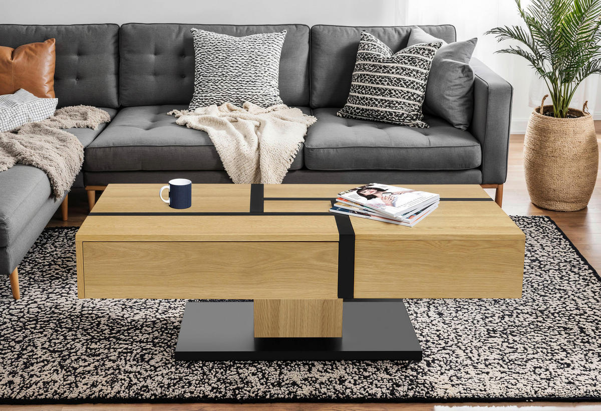 KLUBSKA MIZA, črna, barve hrasta  - črna/barve hrasta, Design, kovina/leseni material (120/65/40cm) - Livetastic