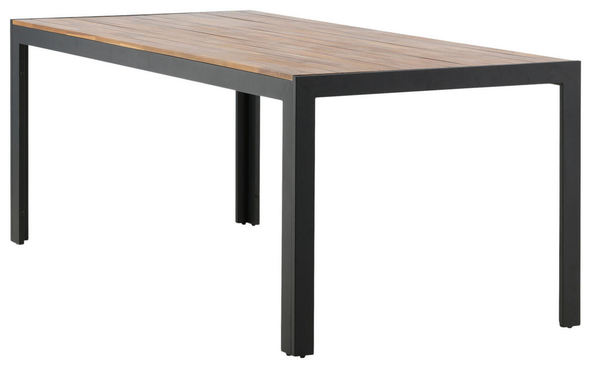 GARTENTISCH 205/90/75 cm Metall, Holz rechteckig  - Schwarz/Akaziefarben, KONVENTIONELL, Holz/Metall (205/90/75cm) - Gardenson
