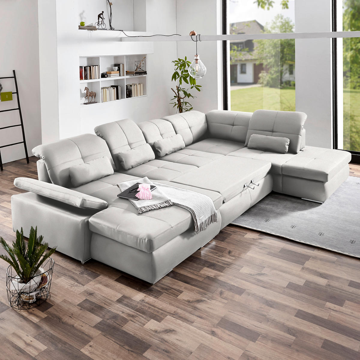 WOHNLANDSCHAFT  in Mikrofaser Creme  - Chromfarben/Creme, Design, Textil (195/371/260cm) - Beldomo Style