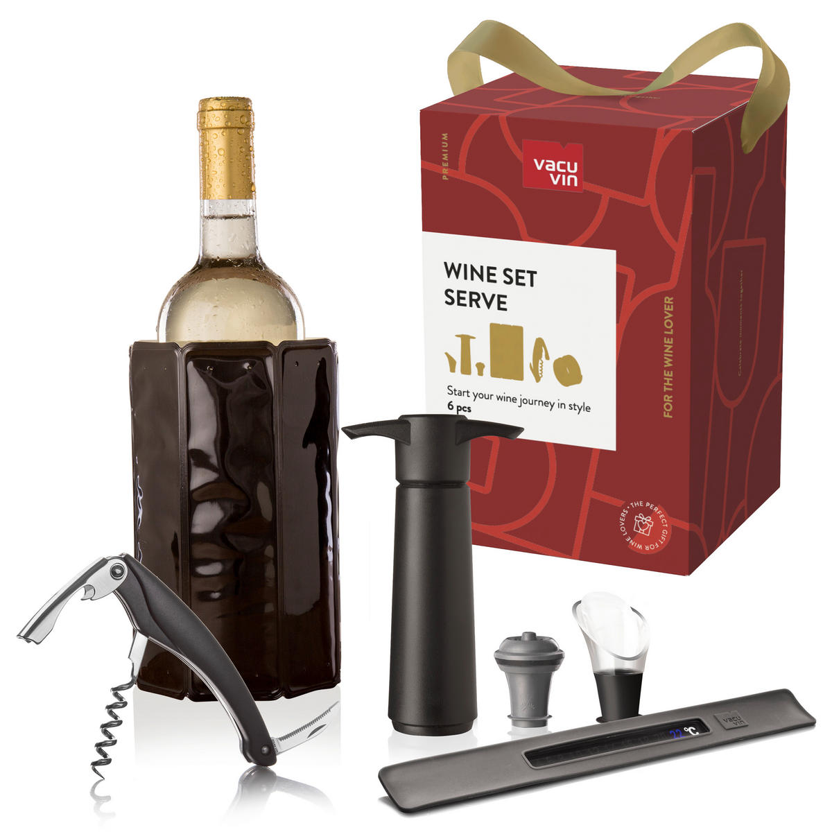 SET ZA VINO  - srebrne boje/crna, Basics, metal/plastika (13.6/21.3/13.6cm) - Vacu Vin