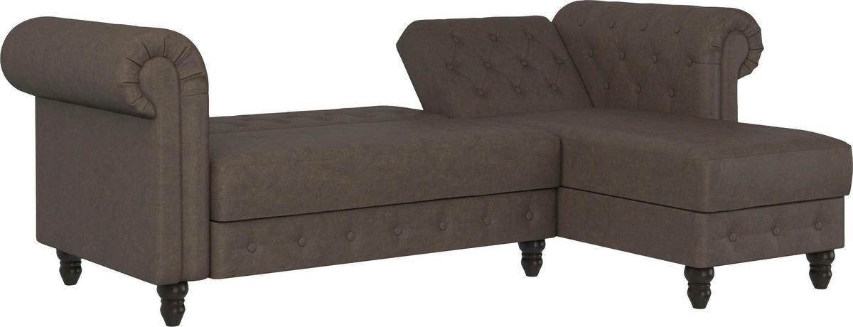 ECKSOFA FIRENZE in Mikrofaser Dunkelbraun  - Dunkelbraun/Schwarz, Basics, Holz/Textil (241/154cm) - Livetastic