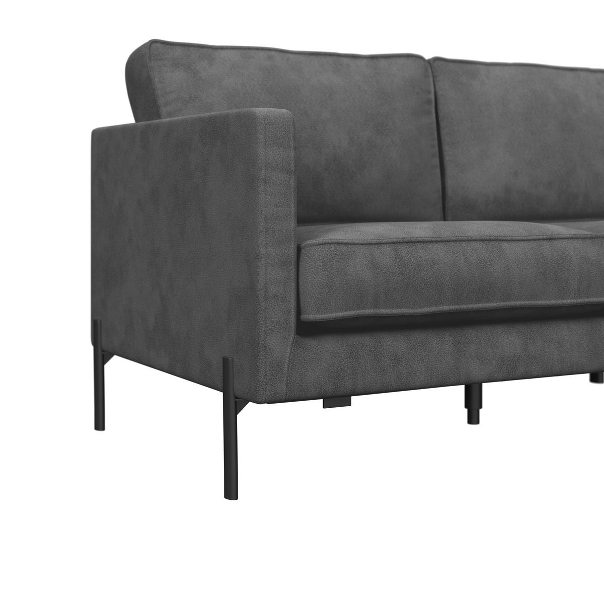 ECKSOFA in Flachgewebe Dunkelgrau  - Dunkelgrau/Schwarz, Trend, Textil/Metall (232/154cm) - Livetastic
