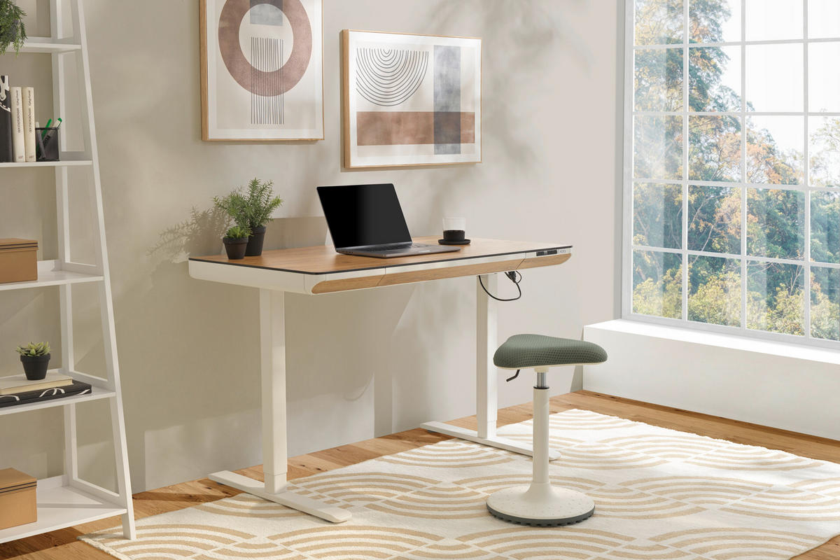 SKRIVBORD 120/70/73-118 cm  i vit, ek Artisan  - vit/ek Artisan, Klassisk, metall/trämaterial (120/70/73-118cm) - Xora