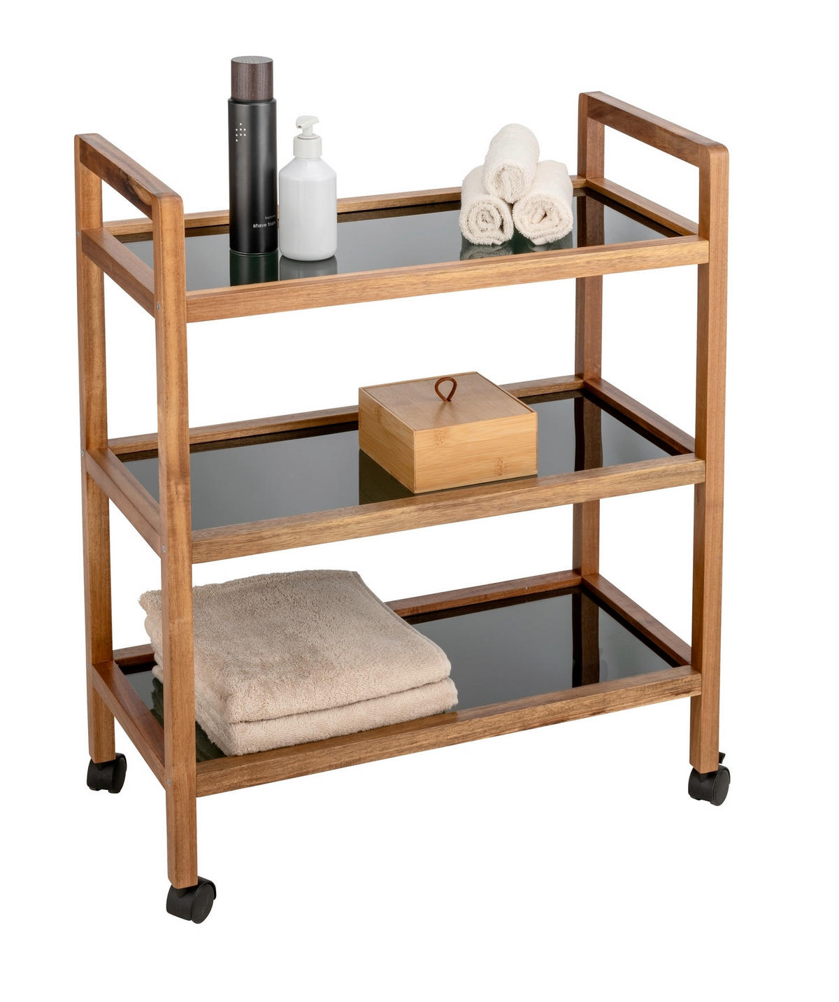 BADEZIMMERREGAL 65/76,5/31 cm  - Schwarz/Braun, Basics, Glas/Holz (65/76,5/31cm) - Wenko