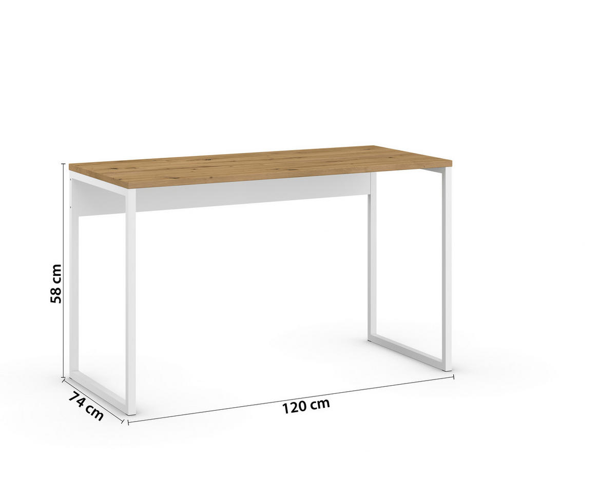 SCHREIBTISCH 120/74/58 cm  in Weiss, Eiche Artisan  - Weiss/Eiche Artisan, Konventionell, Holzwerkstoff/Metall (120/74/58cm) - Xora