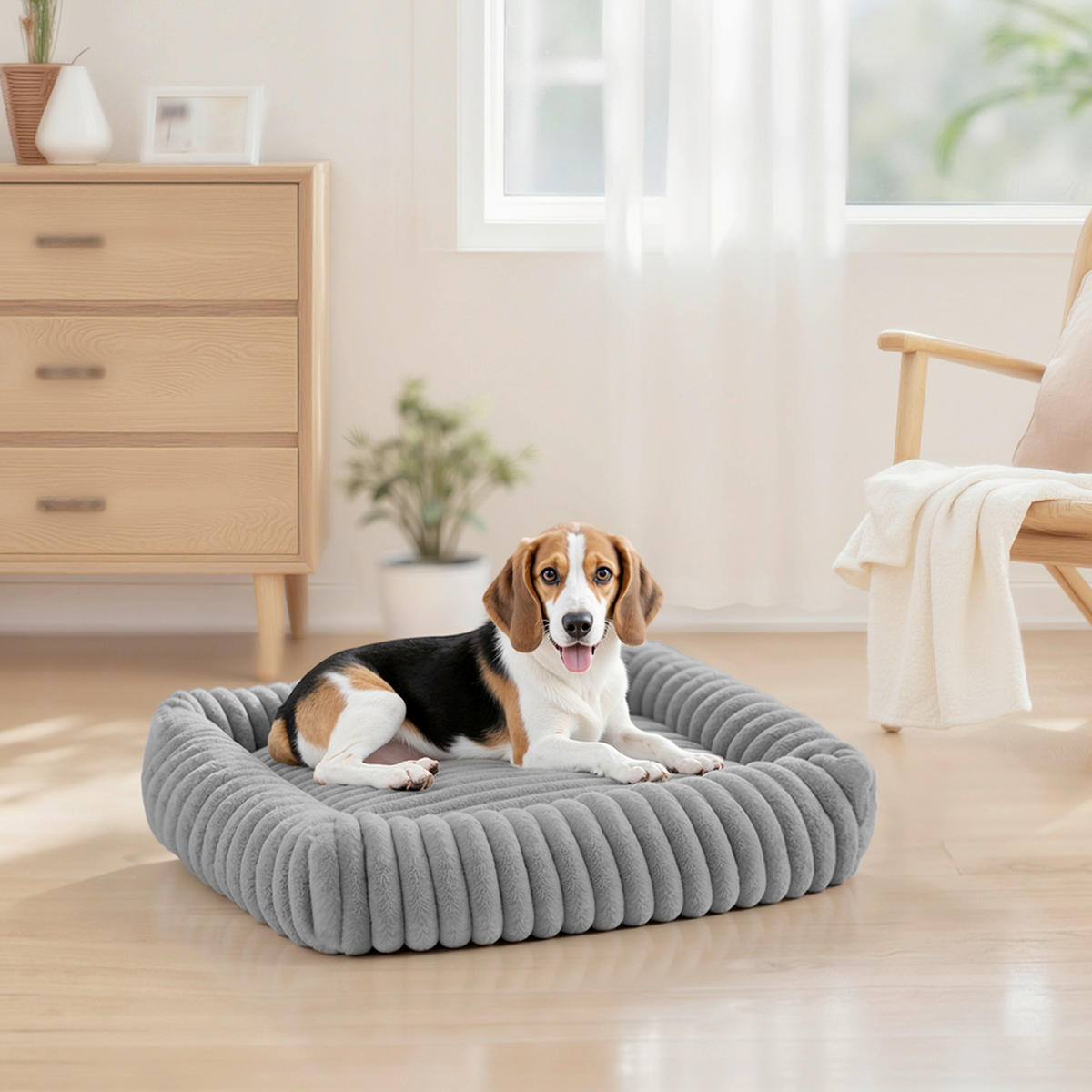 HUNDEBETT - Grau, Trend, Textil (91/18/68cm) - Boxxx