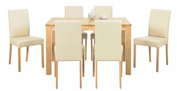 STUHL Lederlook Beige, Buchefarben - Beige/Buchefarben, KONVENTIONELL, Holz/Textil (43/90/56cm) - Cantus