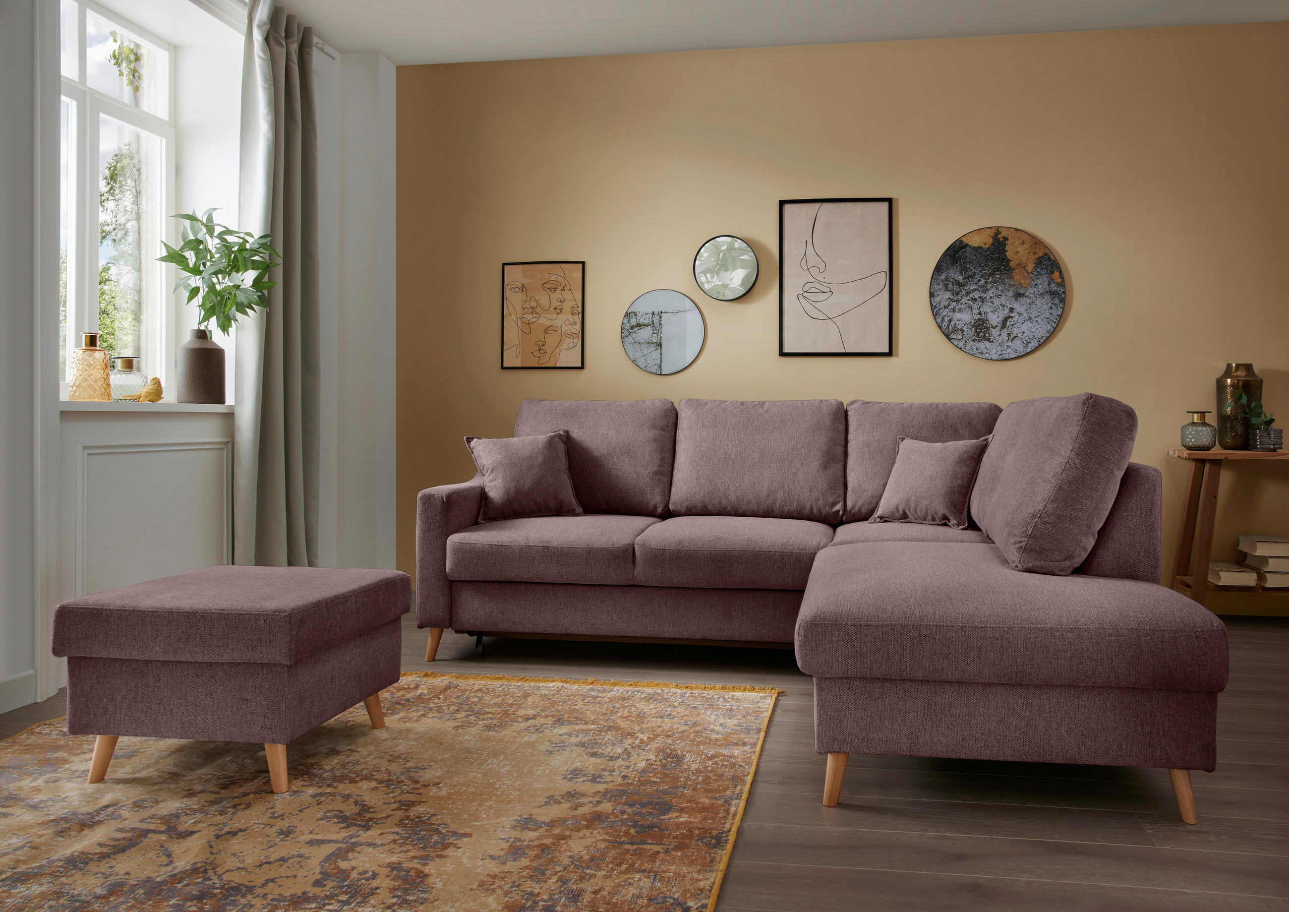 ECKSOFA Bordeaux Struktur  - Bordeaux/Naturfarben, KONVENTIONELL, Holz/Textil (230/200cm) - P & B