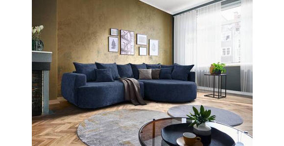 ECKSOFA in Chenille Dunkelblau 307/194 cm - Schwarz/Dunkelblau, Design, Kunststoff/Textil (307/194cm) - Carryhome