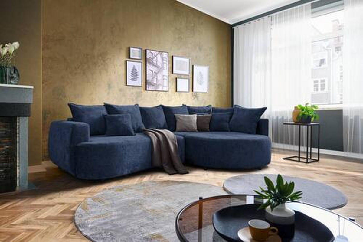 ECKSOFA in Chenille Dunkelblau  - Schwarz/Dunkelblau, Design, Kunststoff/Textil (307/194cm) - Carryhome