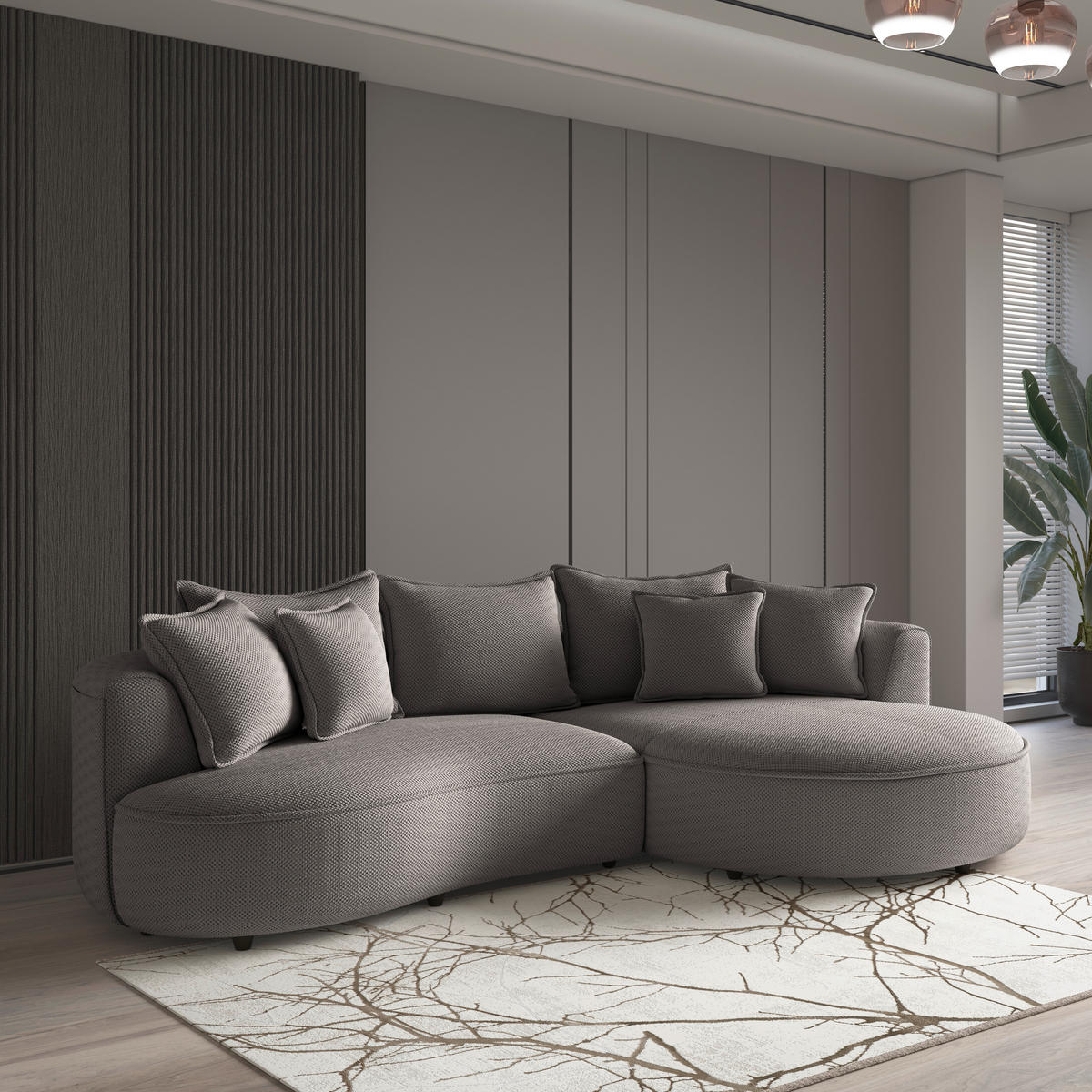 ECKSOFA LEVI Cappuccino Velours, Struktur  - Schwarz/Cappuccino, MODERN, Kunststoff/Textil (287/168cm) - Livetastic