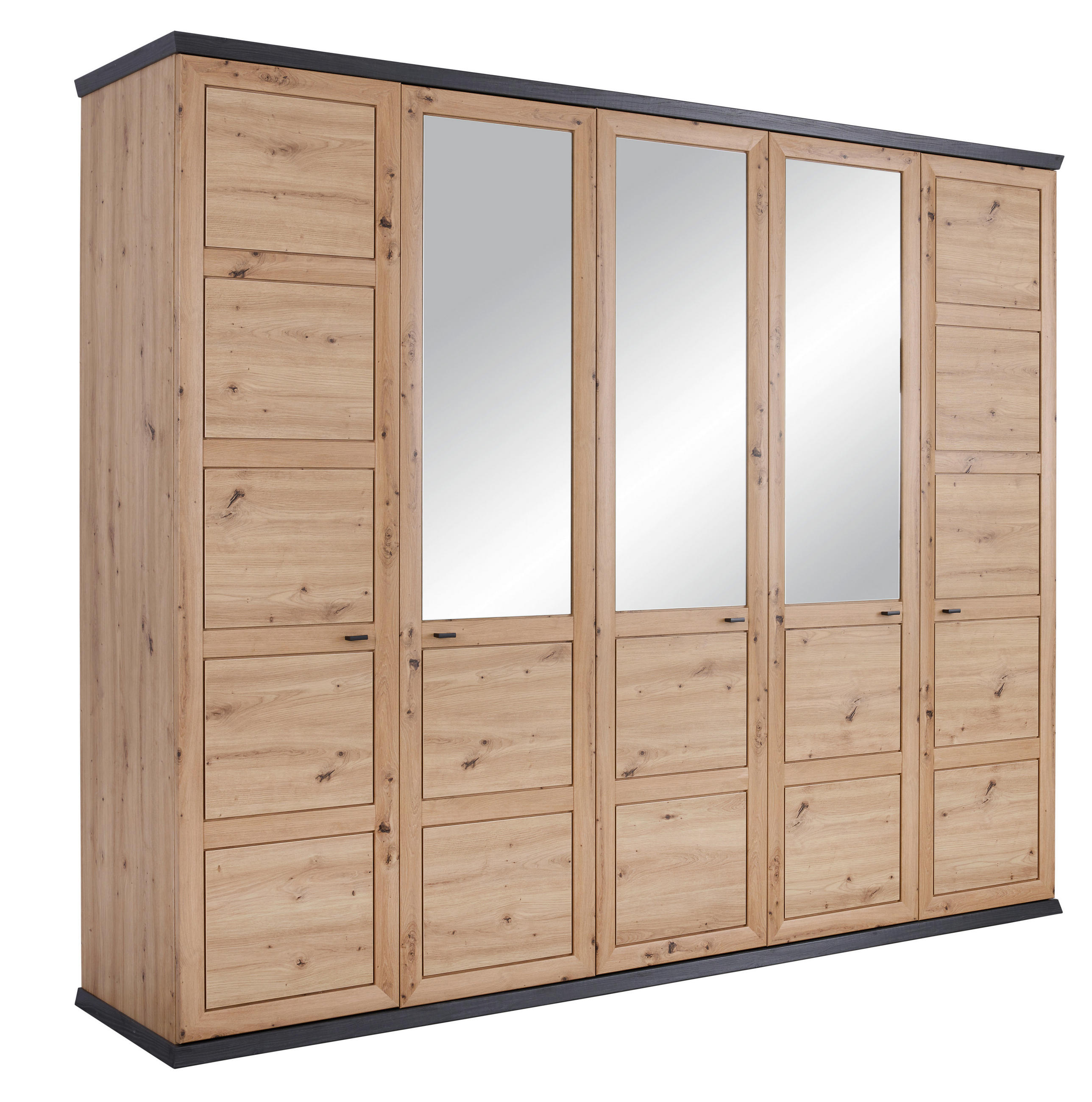DREHTÜRENSCHRANK 255/209/60 cm 5-türig Dunkelgrau, Eiche Artisan - Dunkelgrau/Eiche Artisan, ROMANTIK / LANDHAUS, Glas/Holzwerkstoff (255/209/60cm) - Hom`in