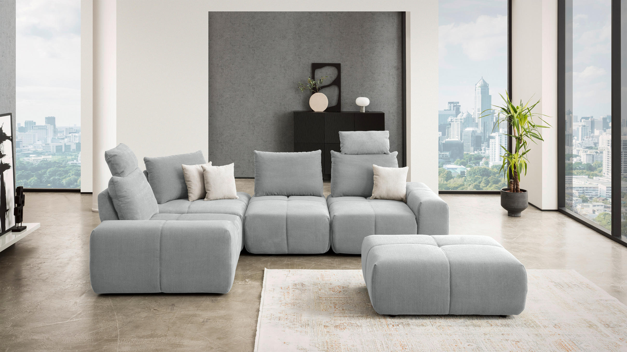 ECKSOFA in Velours Grau - Schwarz/Grau, Design, Kunststoff/Textil (236/326cm) - Xora