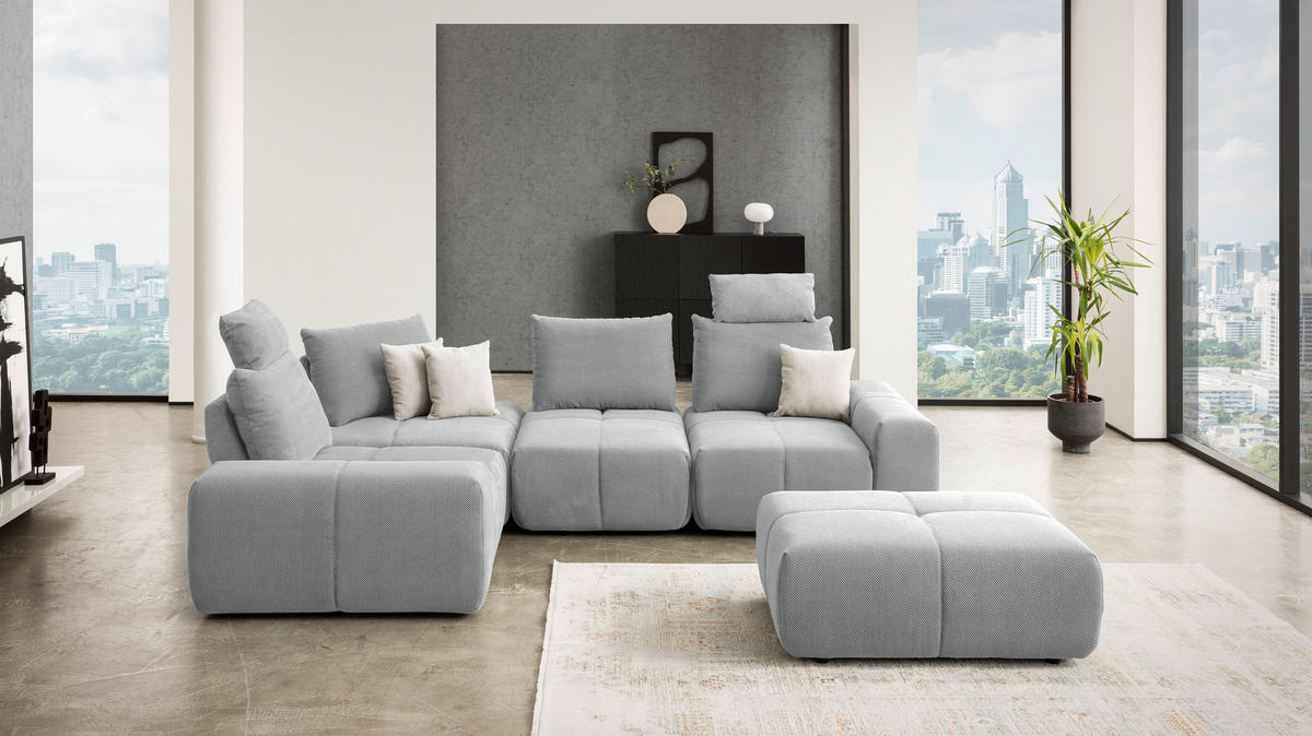ECKSOFA in Velours Grau  - Schwarz/Grau, Design, Kunststoff/Textil (236/326cm) - Xora