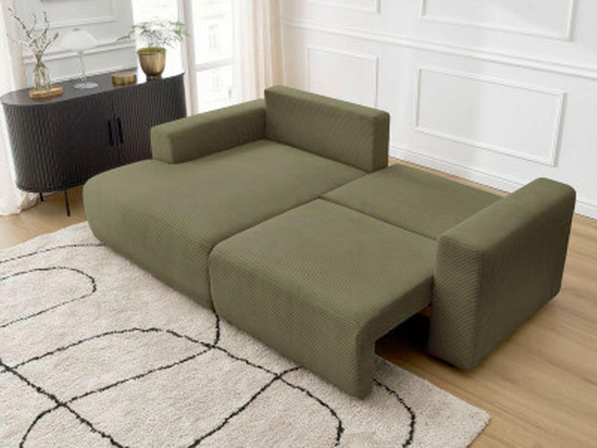 ECKSOFA Ottomane links  ATILLA Hellgrün Cord  - Schwarz/Hellgrün, MODERN, Kunststoff/Textil (149/244cm)