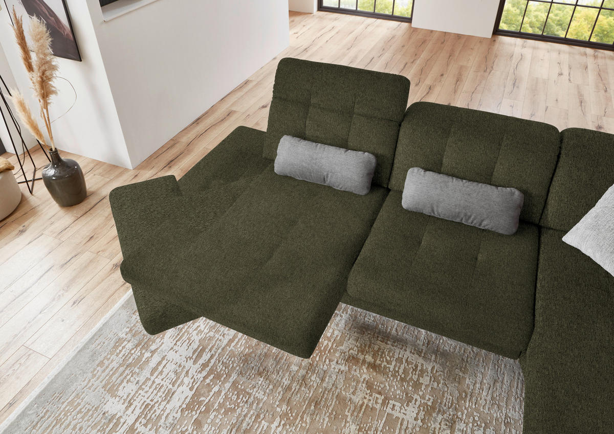 ECKSOFA in Flachgewebe Dunkelgrün  - Dunkelgrün/Schwarz, Design, Textil/Metall (309/190cm) - Beldomo Style