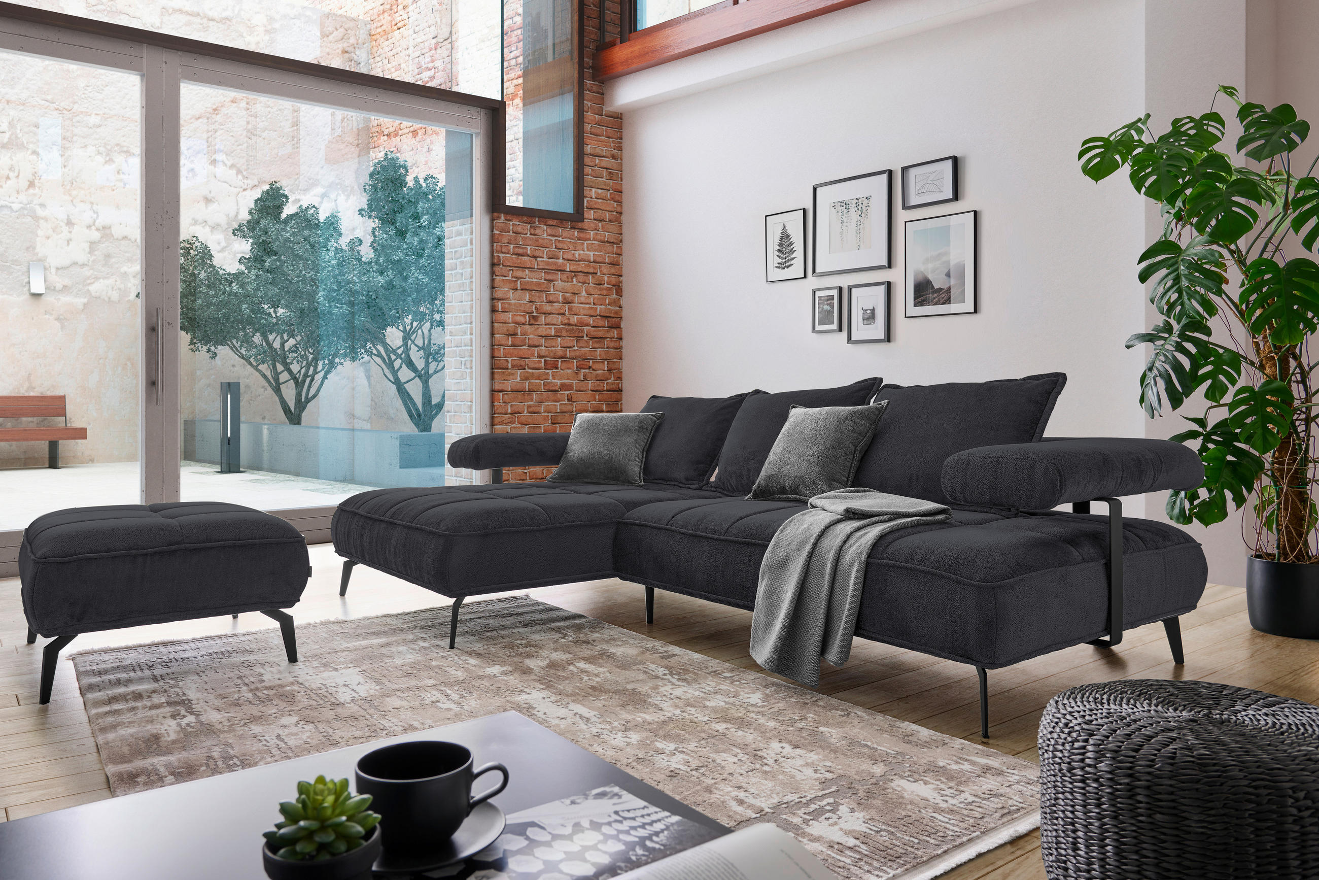 ECKSOFA in Webstoff Schwarz  - Schwarz, Design, Textil/Metall (180/266cm) - Welnova