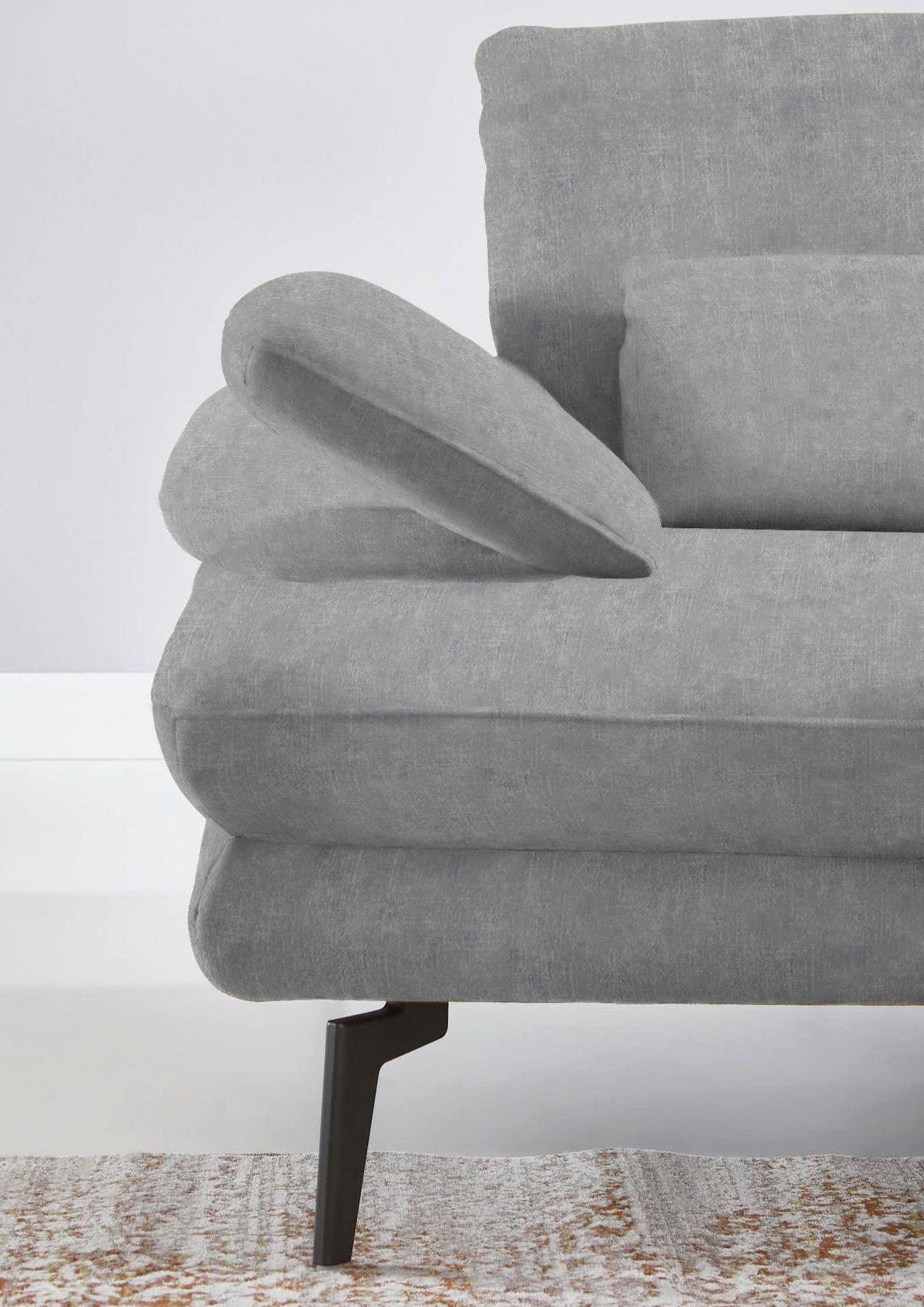 ECKSOFA in Velours Hellgrau  - Hellgrau/Schwarz, Design, Textil/Metall (310/180cm) - Dieter Knoll