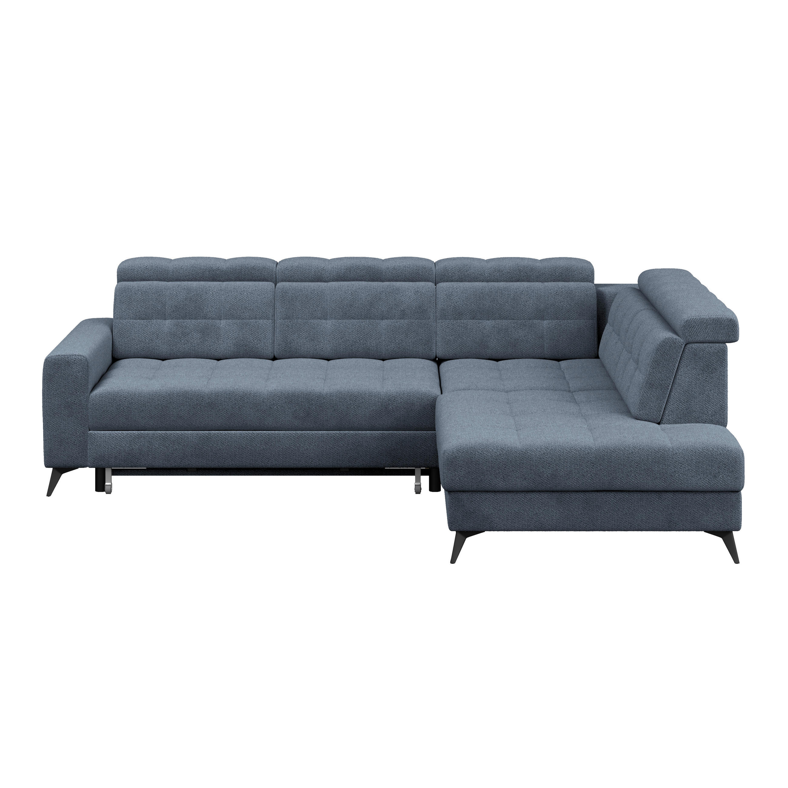 ECKSOFA BARLETTA NEW Blau Velours Bettkasten, Kopfteilverstellung, Sitztiefenverstellung, Liegefläche im Originalstoff  - Blau/Schwarz, ROMANTIK / LANDHAUS, Textil/Metall (289/228cm) - MID.YOU