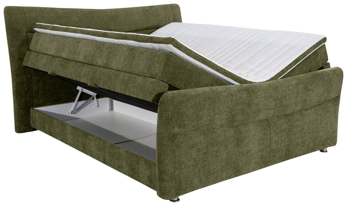 BOXSPRINGBETT 180/200 cm  in Olivgrün  - Chromfarben/Olivgrün, KONVENTIONELL, Textil/Metall (180/200cm) - Esposa