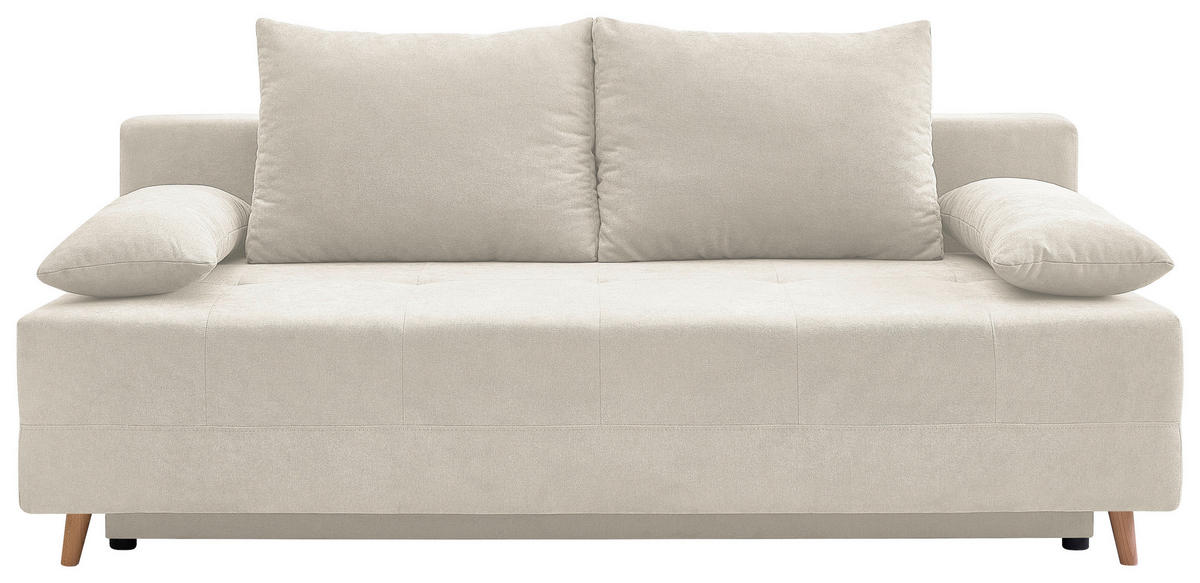 SCHLAFSOFA LUMOS Samt Creme  inkl. Rückenkissen, Armlehnenkissen, Schlaffunktion, Rücken echt, Stauraum  - Creme/Naturfarben, Design, Textil (206/96/96cm) - P & B