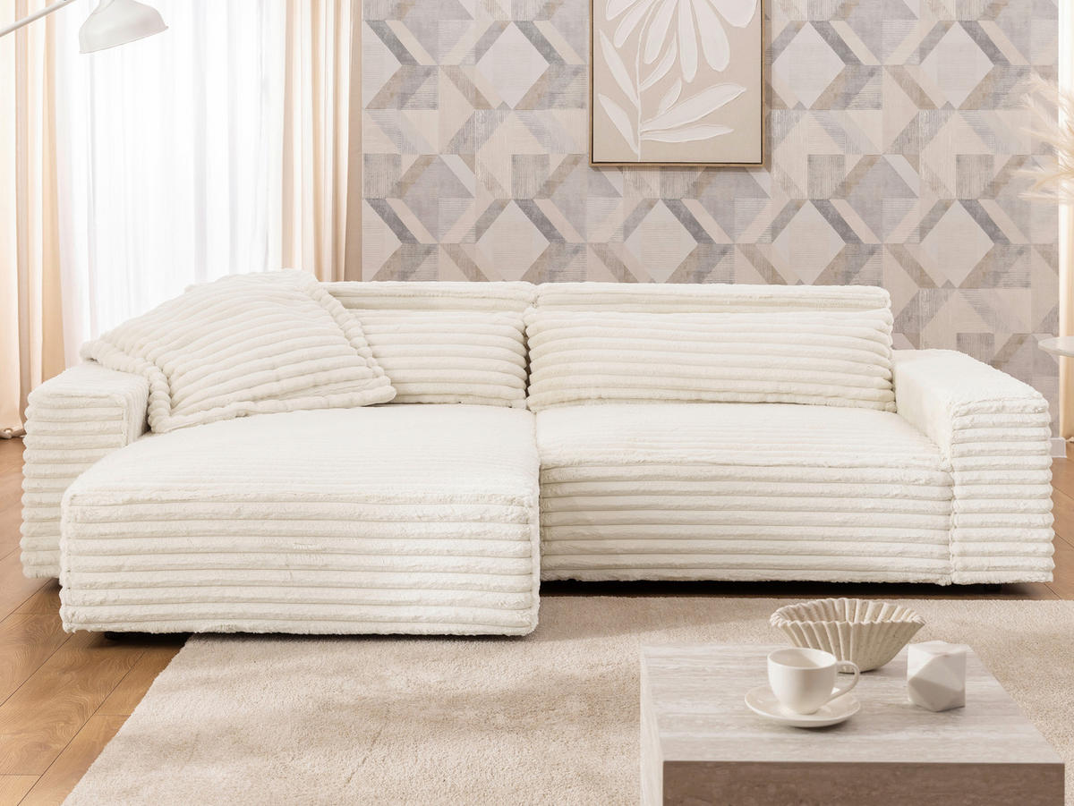 ECKSOFA Cord Beige  - Beige/Schwarz, Design, Kunststoff/Textil (251/142cm) - P & B