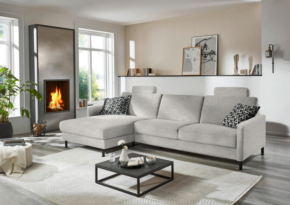 ECKSOFA  in Chenille, Flachgewebe Cappuccino  175/316 cm  - Schwarz/Cappuccino, Design, Textil/Metall (175/316cm) - Dieter Knoll