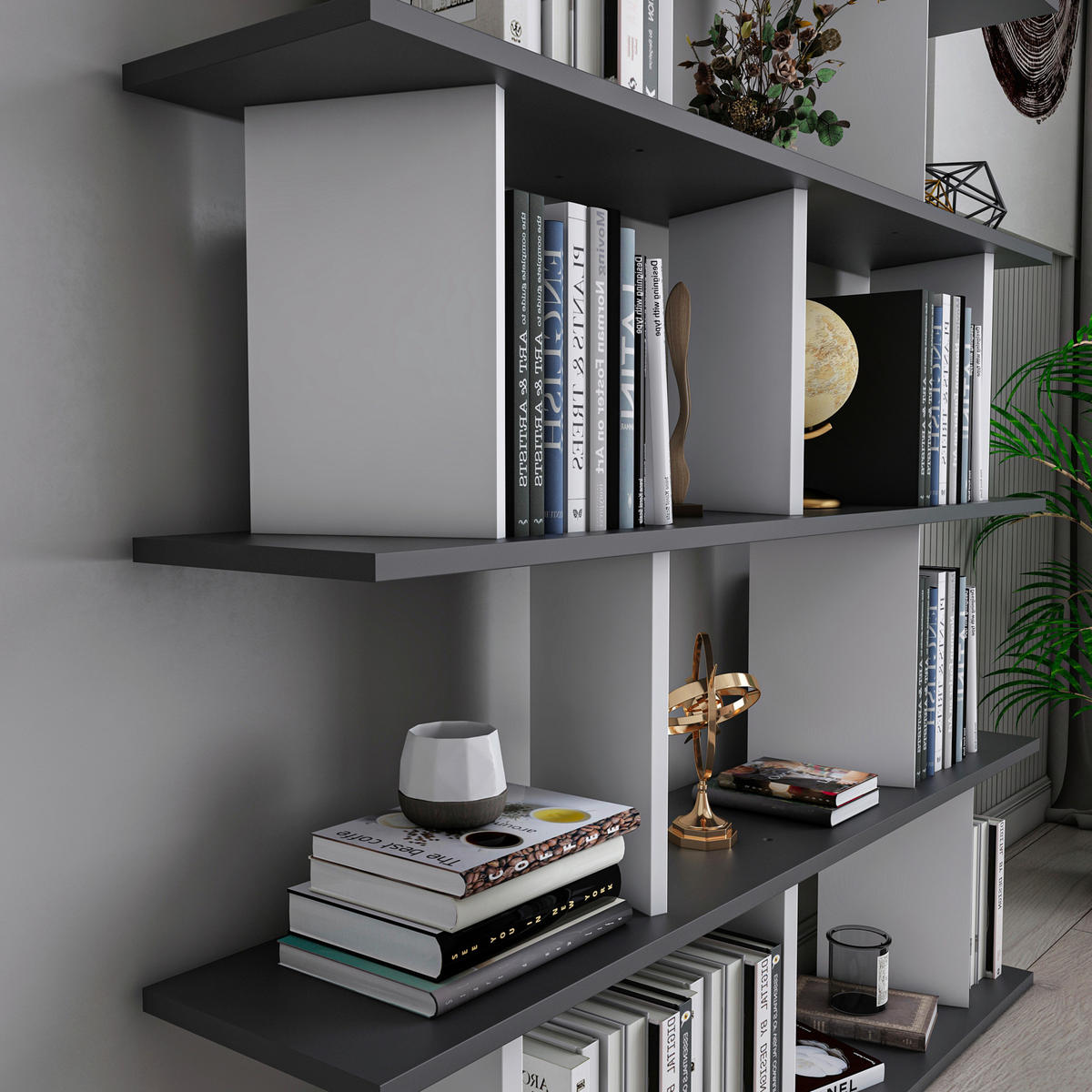 REGAL  130/137/25 cm  - Weiss/Anthrazit, Design, Holzwerkstoff (130/137/25cm) - Livetastic