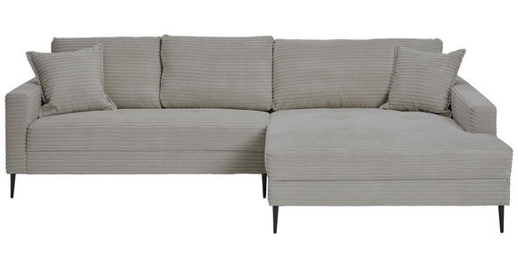 ECKSOFA Hellgrau Cord - Hellgrau/Schwarz, KONVENTIONELL, Textil/Metall (276/173cm) - Carryhome
