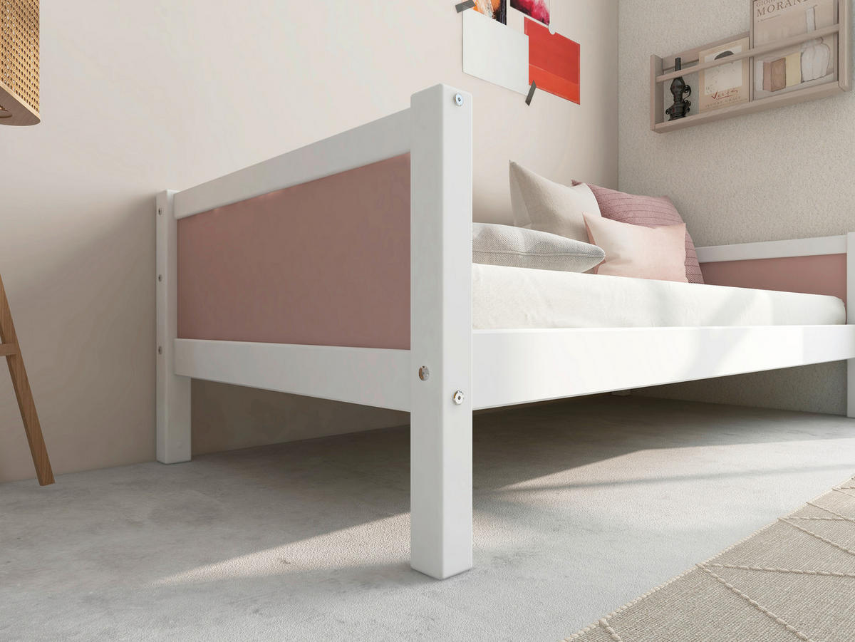 BETT 90/200 cm,  in Rosa, Weiß, Rollrost  - Rosa/Weiß, MODERN, Holz (90/200cm) - Chameo
