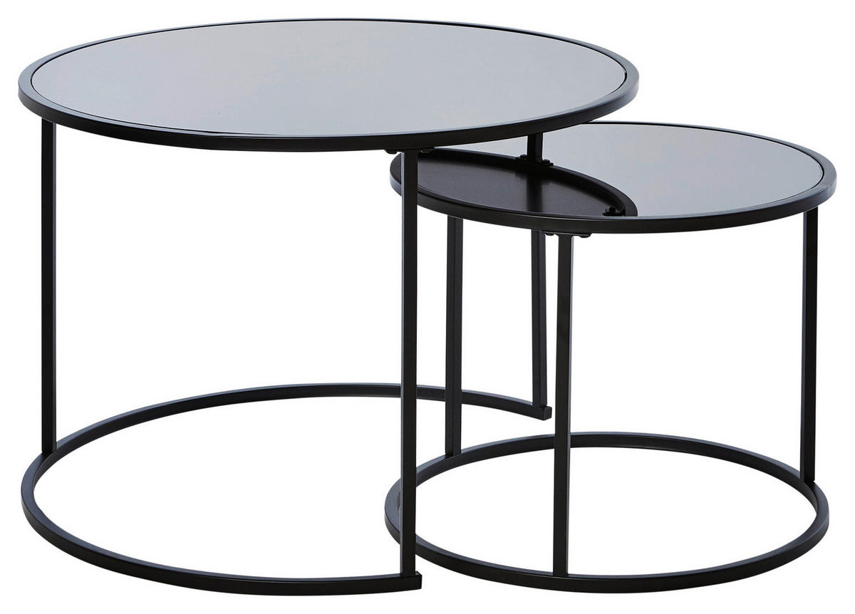 SATZTISCH rund Schwarz  - Schwarz, KONVENTIONELL, Glas/Metall (73,4/73,4/50cm) - Livetastic