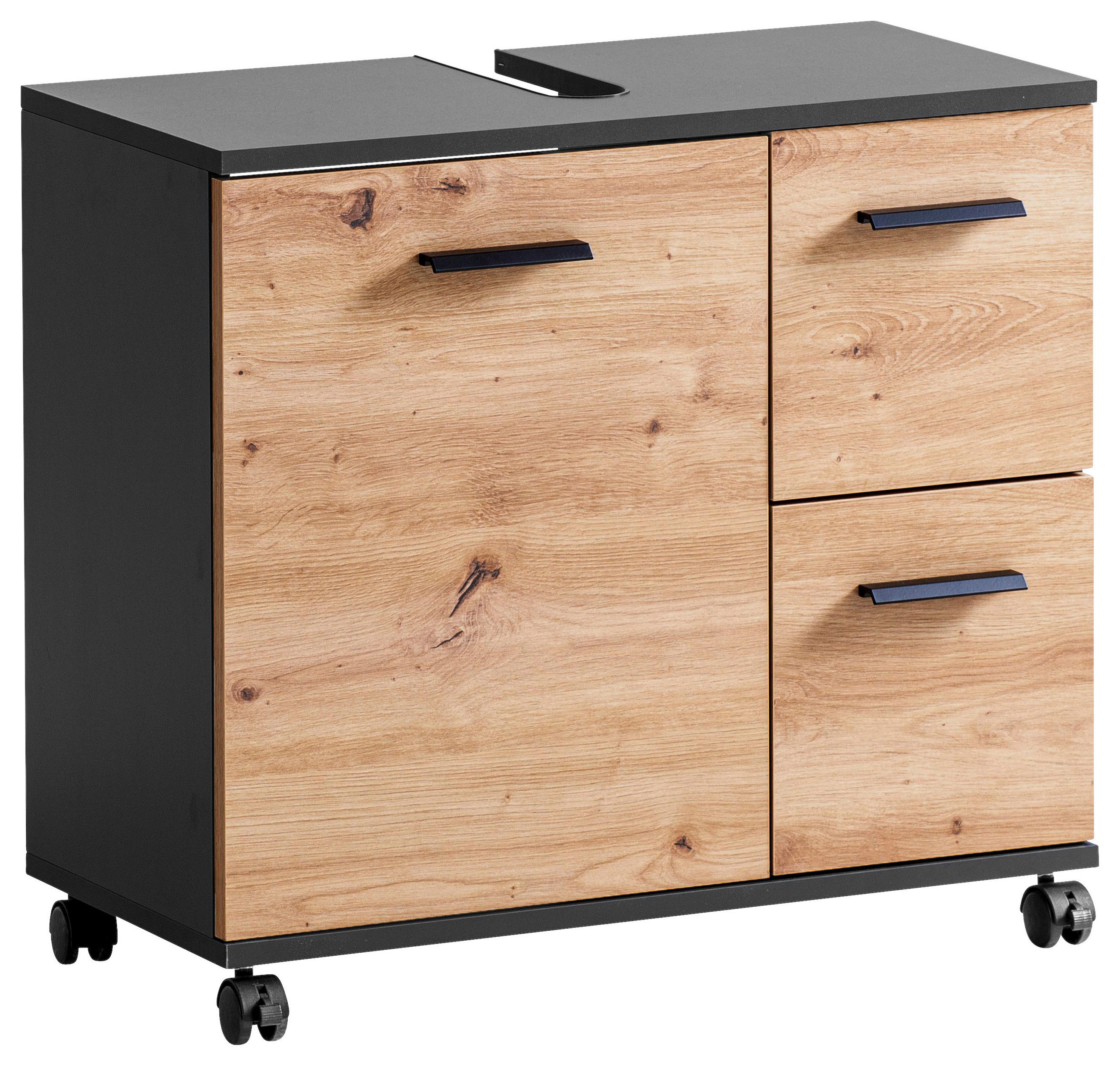 Stylife Waschbeckenunterschrank Palermo Anthrazit, Eiche Artisan 65.1x60x32 cm