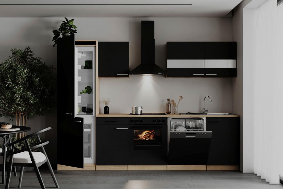 MODULKÖK 280 cm   i svart  - stålfärgad/svart, Basics, metall/trämaterial (280cm) - Respekta