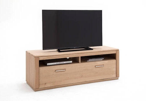 MEDIABÄNK i faner, delar i massivt trä ek ekfärgad - silver/ekfärgad, Design, metall/trämaterial (153/53/51cm) - Livetastic