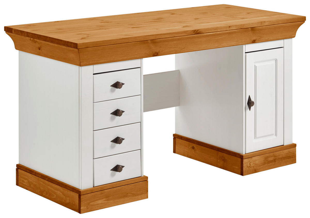 SCHREIBTISCH 143/65/77 cm  in Weiß, Bernsteinfarben  - Bernsteinfarben/Weiß, ROMANTIK / LANDHAUS, Holz/Metall (143/65/77cm) - Boxxx