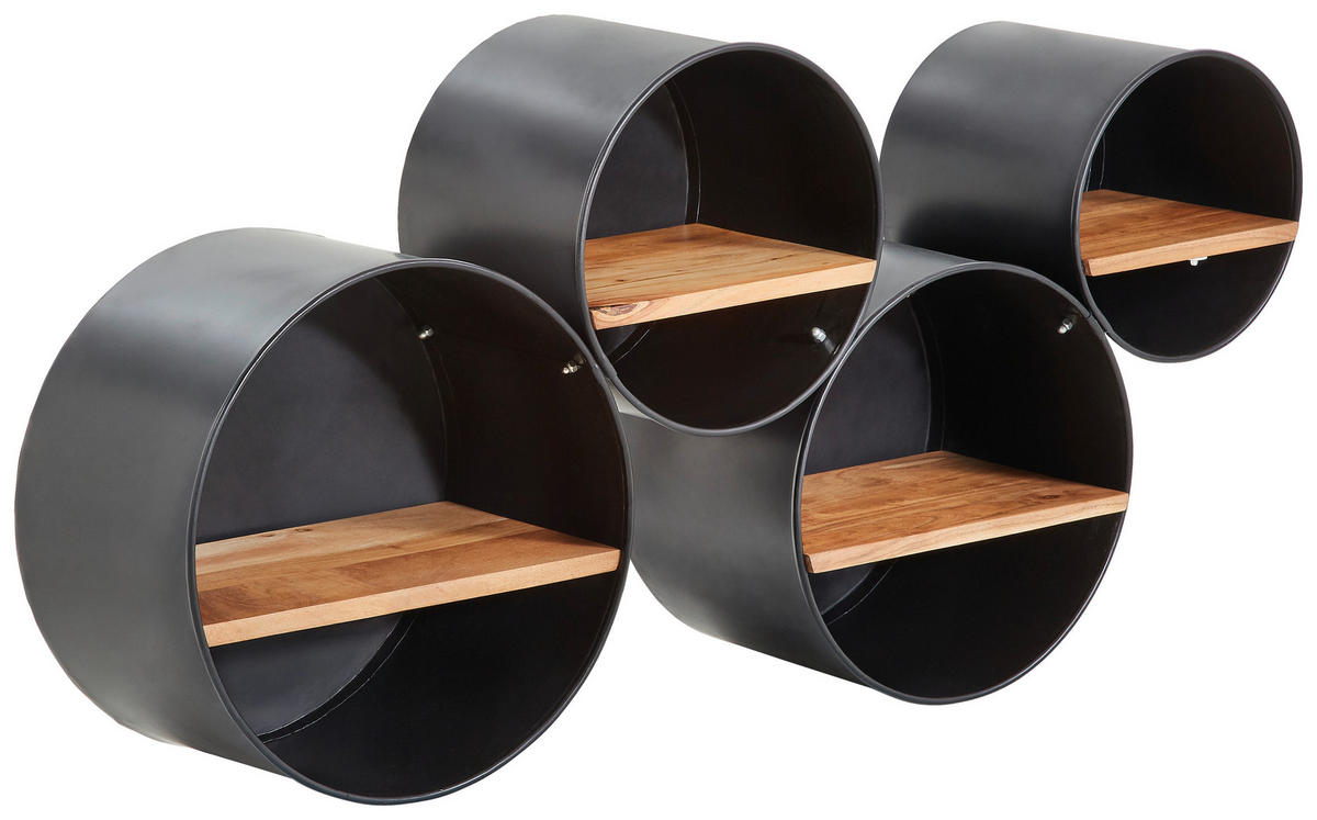 ZIDNA POLICA - prirodna boja/crna, Trendi, drvo/metal (111/40/23cm)