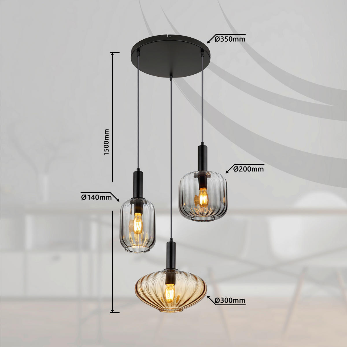 HÄNGELEUCHTE 55/150 cm  - Klar/Bernsteinfarben, Trend, Glas/Kunststoff (55/150cm) - Globo