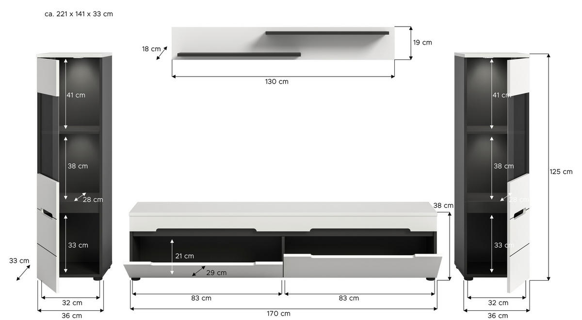 SZEKRÉNYSOR fehér  - fekete/fehér, Design, műanyag/faalapú anyag (272/141/33cm) - Livetastic